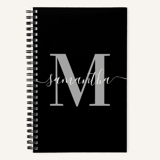 Elegante Signatur Gray Modern Monogram Black Notizblock (Vorderseite)