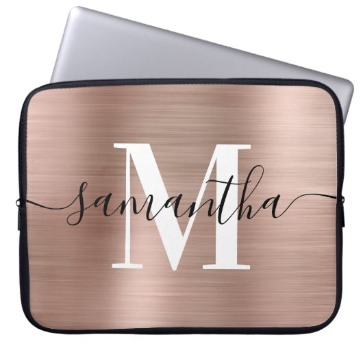 Elegante Signatur Moderne Monogram Rose Gold Foil Laptopschutzhülle (Vorderseite)