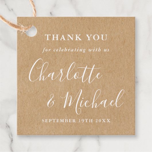 Elegante Signatur Rustic Kraft Vielen Dank Geschenkanhänger (Vorderseite)