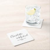 Elegante Signatur-Script Schwarz-Weiß-Hochzeit Rechteckiger Pappuntersetzer (Vor Ort)