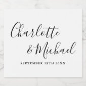 Elegante Signatur-Script Schwarz-Weiß-Hochzeit Schaumweinetikett (Einzelnes Label)