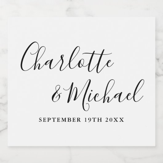 Elegante Signatur-Script Schwarz-Weiß-Hochzeit Schaumweinetikett (Einzelnes Label)
