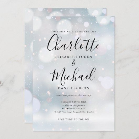 Elegante Signatur Winterfrosthochzeit Einladung (Vorne/Hinten)
