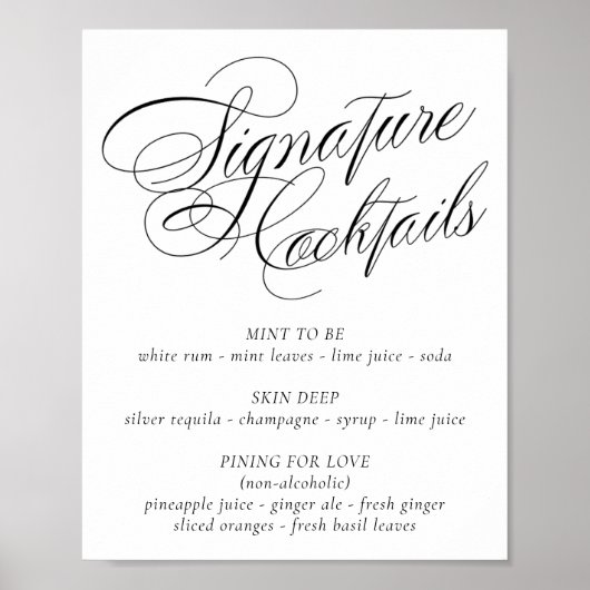 Elegante Signature Cocktail Drink Black Calligraph Poster (Vorne)