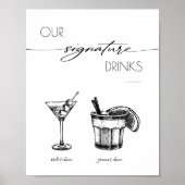 Elegante Signature Drinks Hochzeitssymbol für Bar Poster (Vorne)