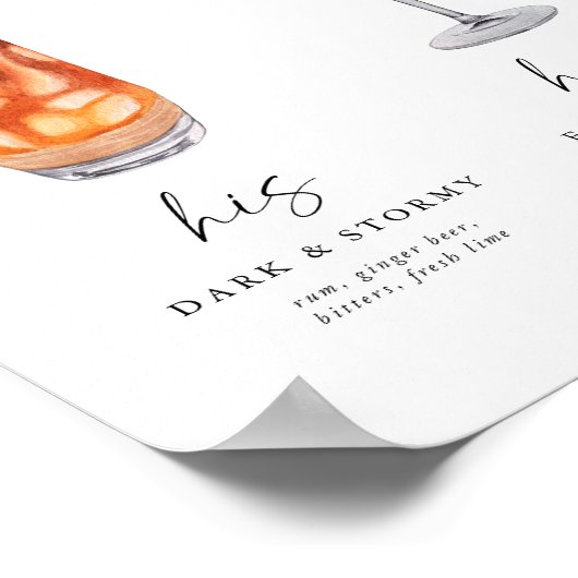 Elegante Signature Drinks Hochzeitssymbol für Bar Poster (Ecke)