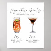Elegante Signature Drinks Hochzeitssymbol für Bar Poster (Vorne)