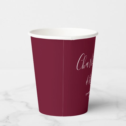 Elegante Signature Script Burgundy Hochzeit Pappbecher (Rechts)