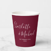 Elegante Signature Script Burgundy Hochzeit Pappbecher (Vorderseite)