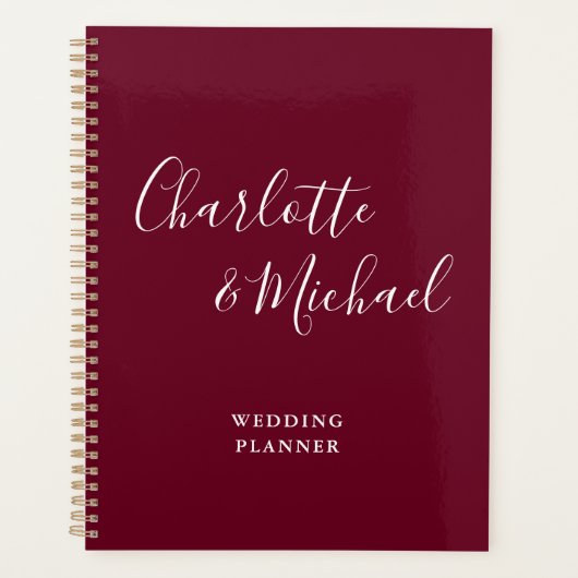 Elegante Signature Script Burgundy Hochzeit Planer (Vorderseite)