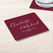 Elegante Signature Script Burgundy Hochzeit Rechteckiger Pappuntersetzer (angewinkelt)
