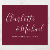 Elegante Signature Script Burgundy Hochzeit Schaumweinetikett (Einzelnes Label)