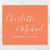 Elegante Signature Script Coral Hochzeit Schaumweinetikett (Einzelnes Label)