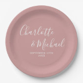 Elegante Signature Script Dusty Rose Hochzeit Pappteller (Vorderseite)