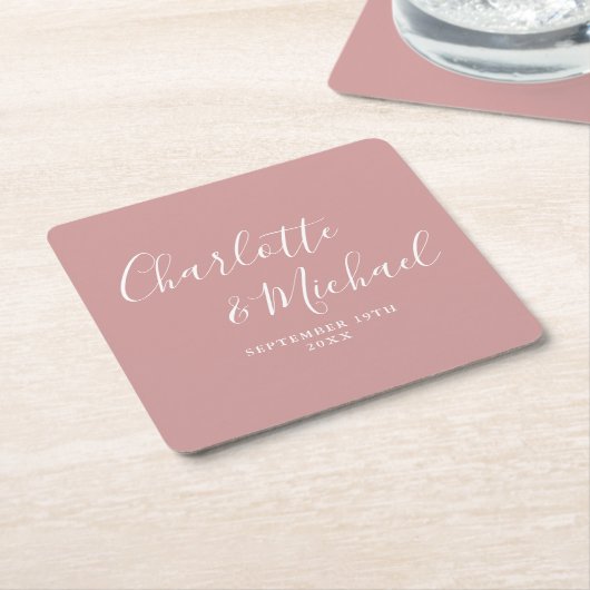 Elegante Signature Script Dusty Rose Hochzeit Rechteckiger Pappuntersetzer (angewinkelt)