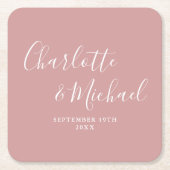 Elegante Signature Script Dusty Rose Hochzeit Rechteckiger Pappuntersetzer (Vorderseite)