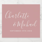 Elegante Signature Script Dusty Rose Hochzeit Schaumweinetikett (Einzelnes Label)