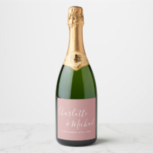 Elegante Signature Script Dusty Rose Hochzeit Schaumweinetikett