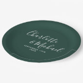 Elegante Signature Script Emerald Green Wedding Pappteller (Schrägansicht)