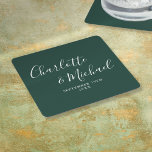 Elegante Signature Script Emerald Green Wedding Rechteckiger Pappuntersetzer<br><div class="desc">Elegante Signatur smaragdgrüne Hochzeitsstipps personalisiert mit Stilnamen und Ihrem besonderen Hochzeitstag. Entwickelt von Thisisnotme©</div>