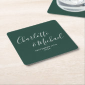 Elegante Signature Script Emerald Green Wedding Rechteckiger Pappuntersetzer (angewinkelt)