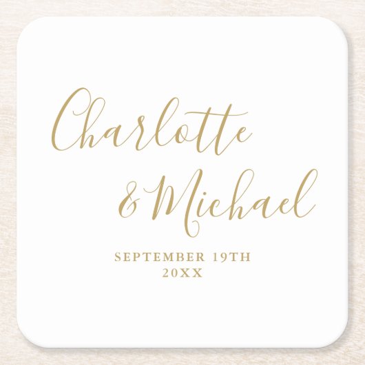Elegante Signature Script Gold-Hochzeit Rechteckiger Pappuntersetzer (Vorderseite)