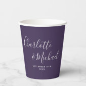 Elegante Signature Script Lila Hochzeit Pappbecher (Vorderseite)