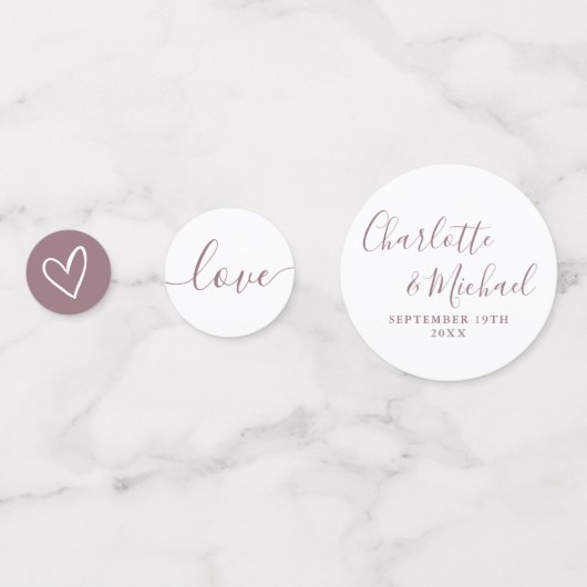 Elegante Signature Script Mauve Wedding Konfetti (Rückseiten)