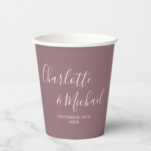 Elegante Signature Script Mauve Wedding Pappbecher