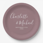 Elegante Signature Script Mauve Wedding Pappteller (Vorderseite)
