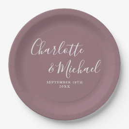 Elegante Signature Script Mauve Wedding Pappteller