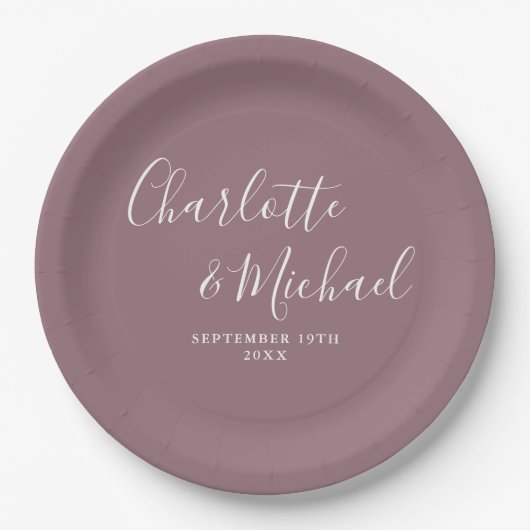 Elegante Signature Script Mauve Wedding Pappteller (Vorderseite)