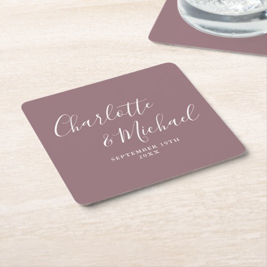 Elegante Signature Script Mauve Wedding Rechteckiger Pappuntersetzer (angewinkelt)