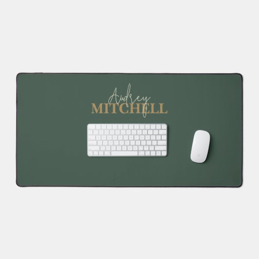 Elegante Signature Script Monogram Green Schreibtischunterlage (Tastatur & Maus)