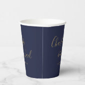 Elegante Signature Script Navy Blue Gold Hochzeit Pappbecher (Rechts)