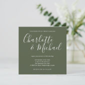 Elegante Signature Script Olive Green Wedding Einladung (Stehend Vorderseite)
