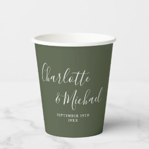 Elegante Signature Script Olive Green Wedding Pappbecher