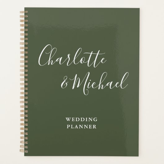 Elegante Signature Script Olive Green Wedding Planer (Vorderseite)