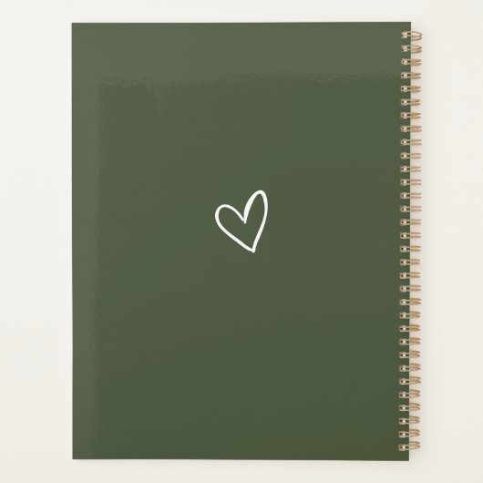 Elegante Signature Script Olive Green Wedding Planer (Rückseite)