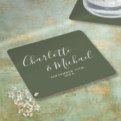 Elegante Signature Script Olive Green Wedding Rechteckiger Pappuntersetzer