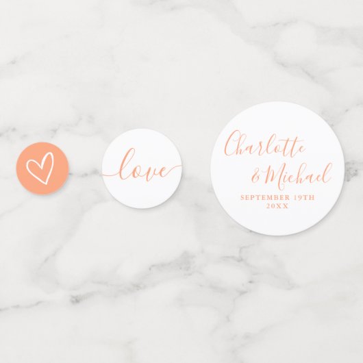 Elegante Signature Script Peach Hochzeit Konfetti (Rückseiten)