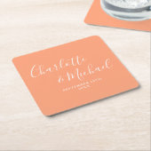 Elegante Signature Script Peach Hochzeit Rechteckiger Pappuntersetzer (angewinkelt)