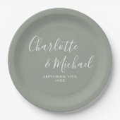 Elegante Signature Script Sage Green Wedding Pappteller (Vorderseite)
