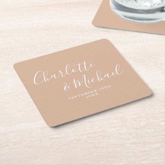 Elegante Signature Script Tan Taupe Hochzeit Rechteckiger Pappuntersetzer (angewinkelt)