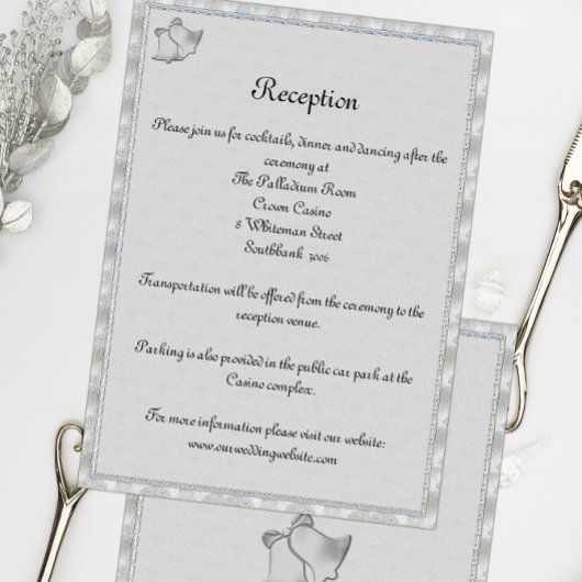Elegante Silber Bells Hochzeitsempfang Details Einladung