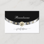 Elegante Silber Black and White Monogram Diamonds Visitenkarte (Vorderseite)