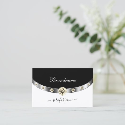 Elegante Silber Black and White Monogram Diamonds Visitenkarte (Stehend Vorderseite)