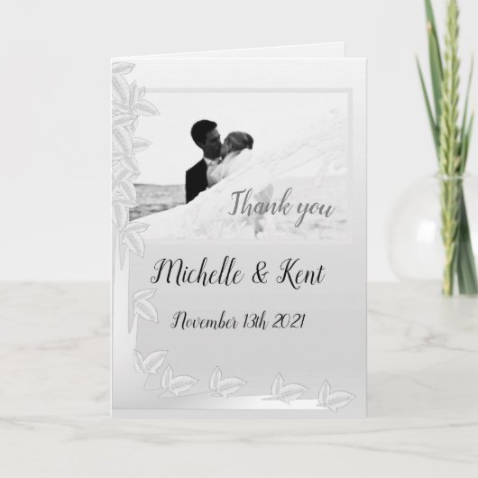 Elegante Silber-Blätter geklappt Dankeschön-Karte Karte (Vorderseite)