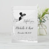 Elegante Silber-Blätter Hochzeit Danke Flachkarte Karte (Stehend Vorderseite)