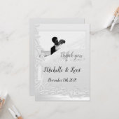 Elegante Silber-Blätter Hochzeit Danke Flachkarte Karte (Vorderseite/Rückseite Beispiel)